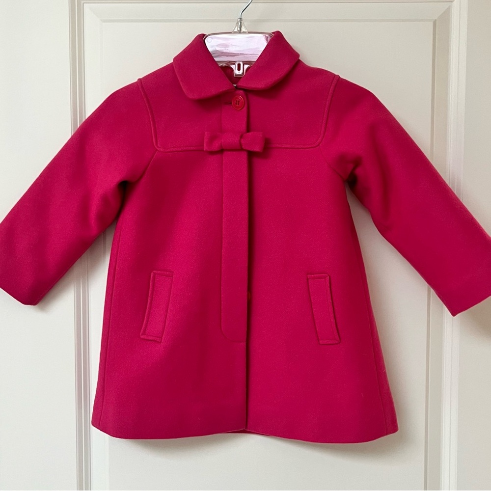 Jacadi Paris Girl’s High-End Classic Pink Wool Cashmere Coat Cute Bow Design 3T